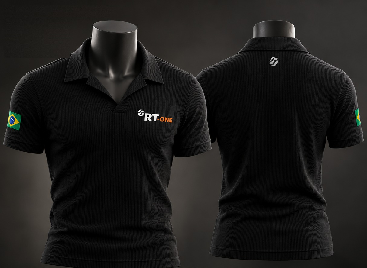Polo masculina preta de gola italiana, frente e costas