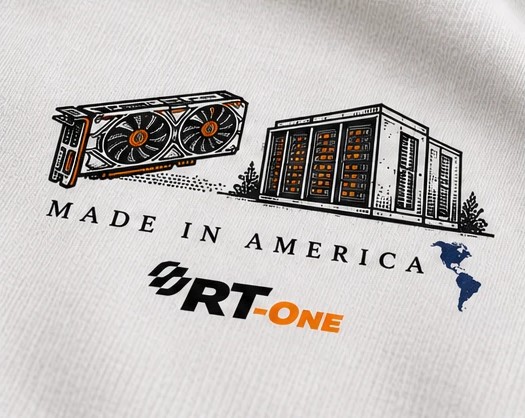 Estampa da frente: GPU, data center, Made in America, mapa das Américas e logo