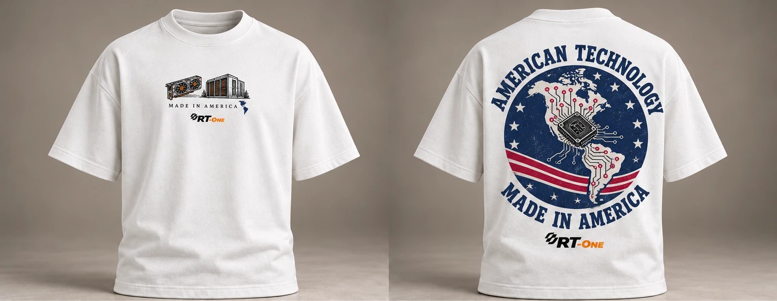 Camiseta oversized branca RT-One Made in America, frente e costas