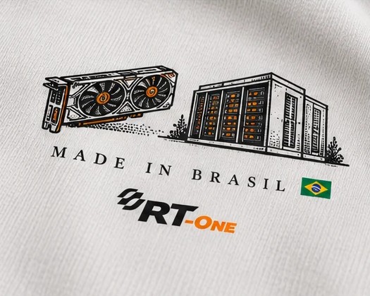 Estampa da frente: GPU, data center, Made in Brasil, bandeira e logo