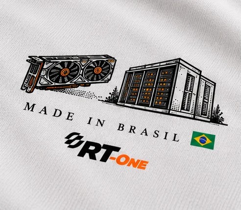 Estampa da frente: GPU, data center, Made in Brasil, bandeira e logo