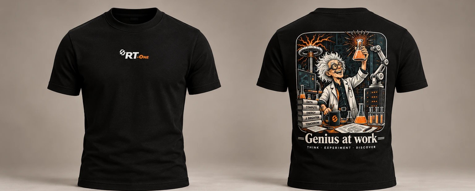 Camiseta tradicional preta RT-One, frente e costas