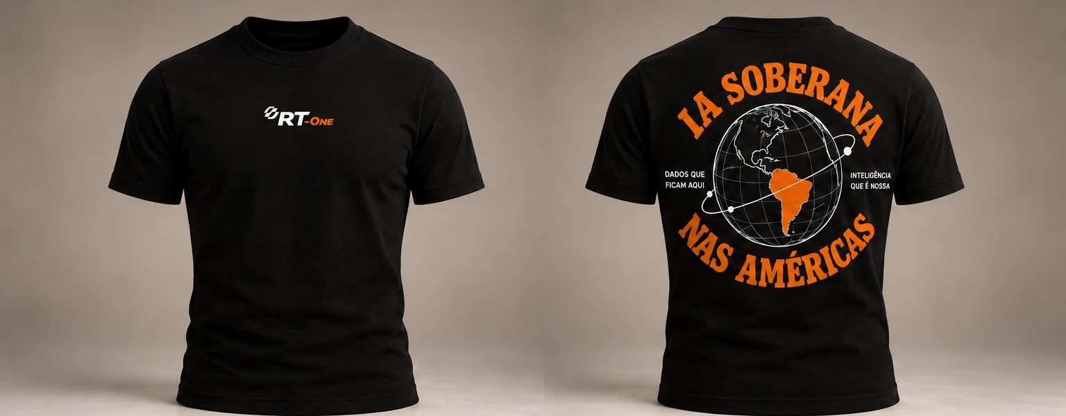 Camiseta tradicional preta RT-One, frente e costas