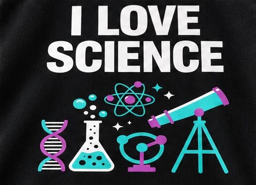 Detalhe da arte I love science com ícones de ciência